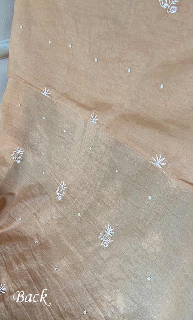Women's Lakhnavi Handcrafted Mul Chanderi Unstitched Chikankari Full Suit Material - HONC0317046