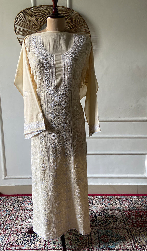 Women's Lakhnavi Handcrafted Cotton Chikankari Semi Stitched Kurti Fabric - HONC0348847