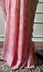 Load image into Gallery viewer, Women's Lakhnavi Handcrafted Pure Silk Georgette Chikankari Saree - HONC0285571