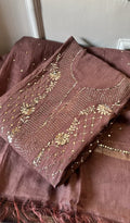 Fauzia Women's Lakhnavi Handcrafted Mul Chanderi Semi - Stitched Kurta And Dupatta Set - HONC0254100