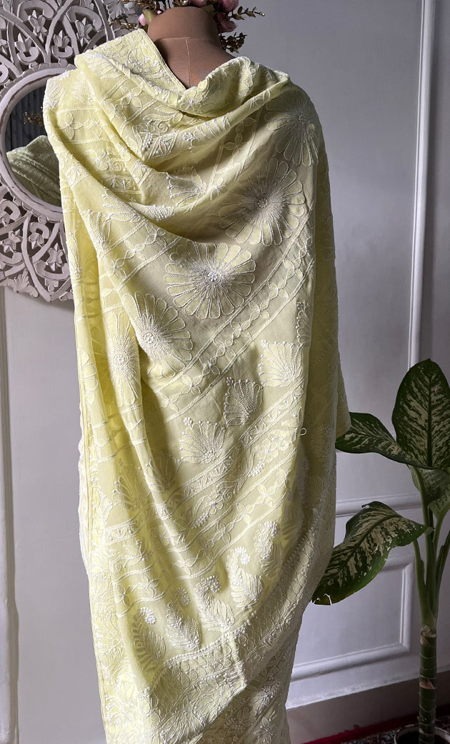 Women's Lakhnavi Handcrafted Pure Silk Georgette Chikankari Saree - HONC0330946