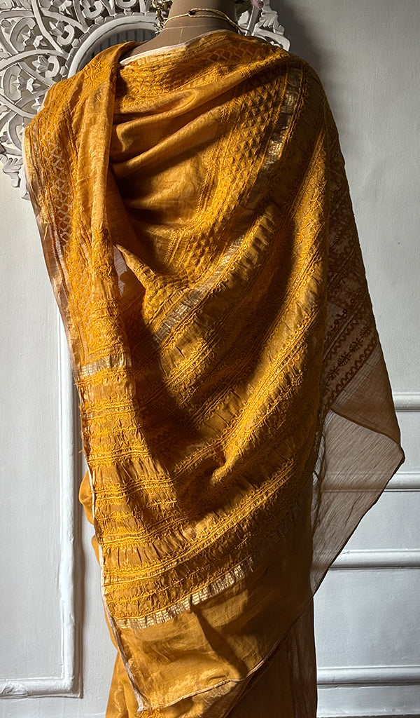 Women's Lakhnavi Handcrafted Tissue Chanderi Chikankari Saree - HONC0339781