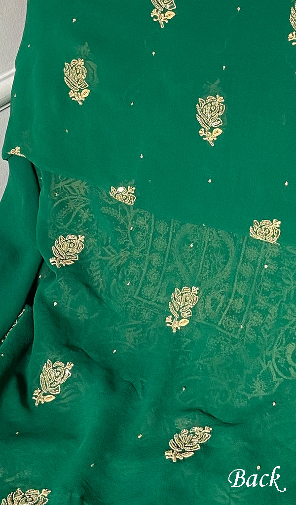 Women's Lakhnavi Handcrafted Pure Silk Georgette Chikankari Kurta And Dupatta Set - HONC0346863