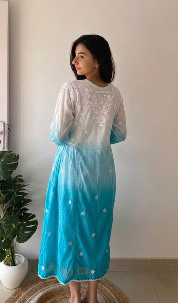 Fariah Women's Lucknowi Handcrafted Mul Chanderi Ombre  Chikankari Kurti - HONC05944584