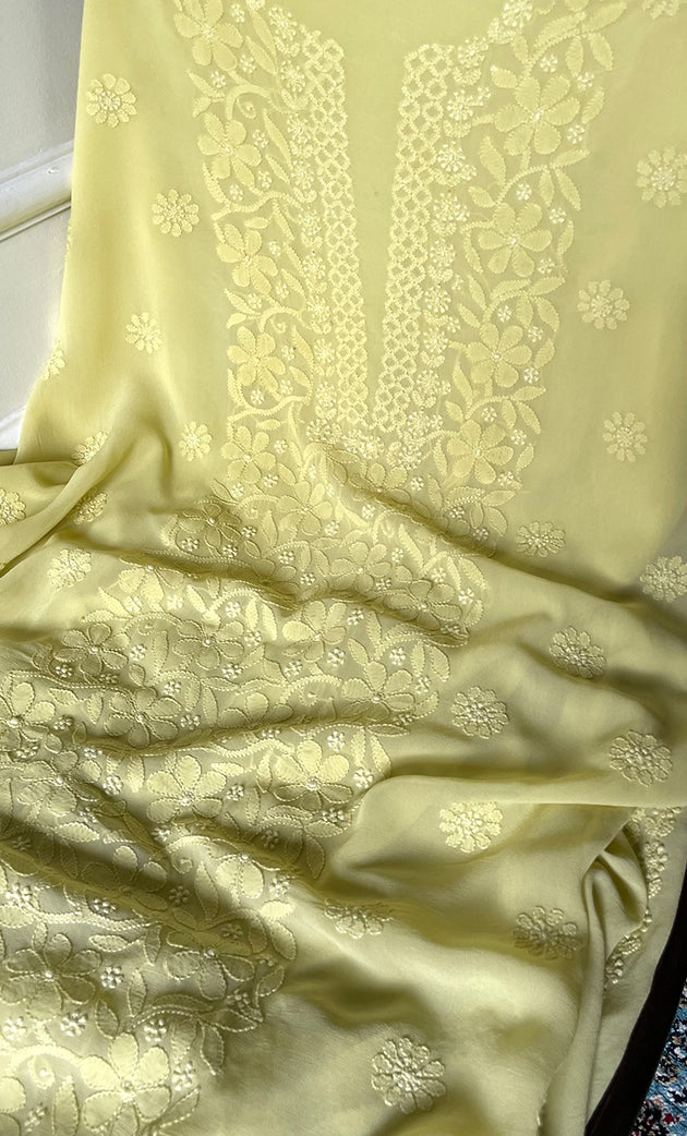 Women's Lakhnavi Handcrafted Viscose Georgette Chikankari Full Suit Material - HONC0312590