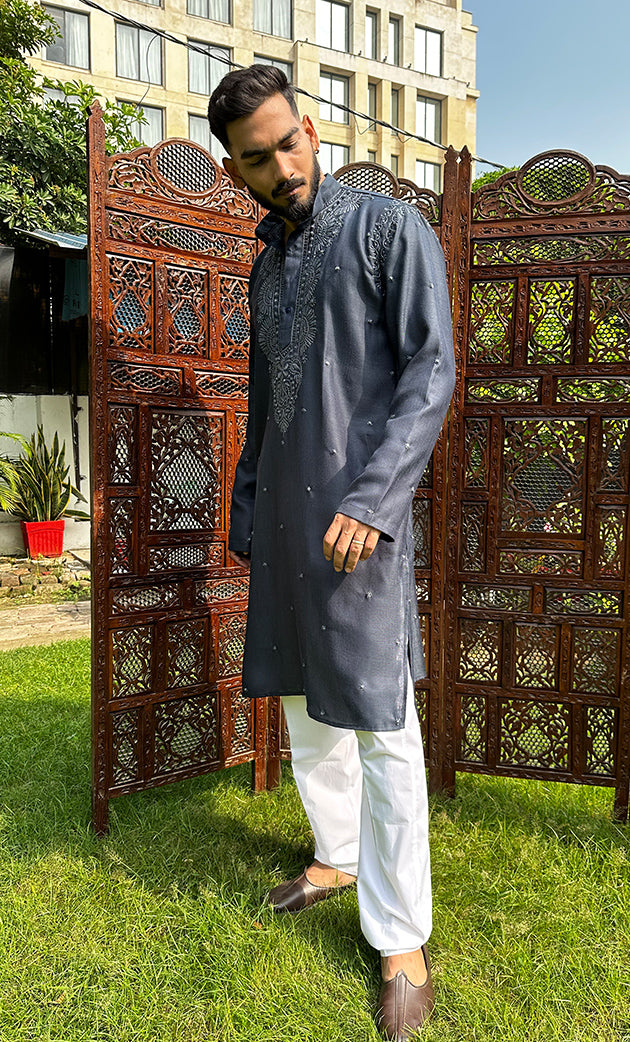 Men's Lucknowi Handcrafted Cotton Chikankari Kurta - HONC0324702