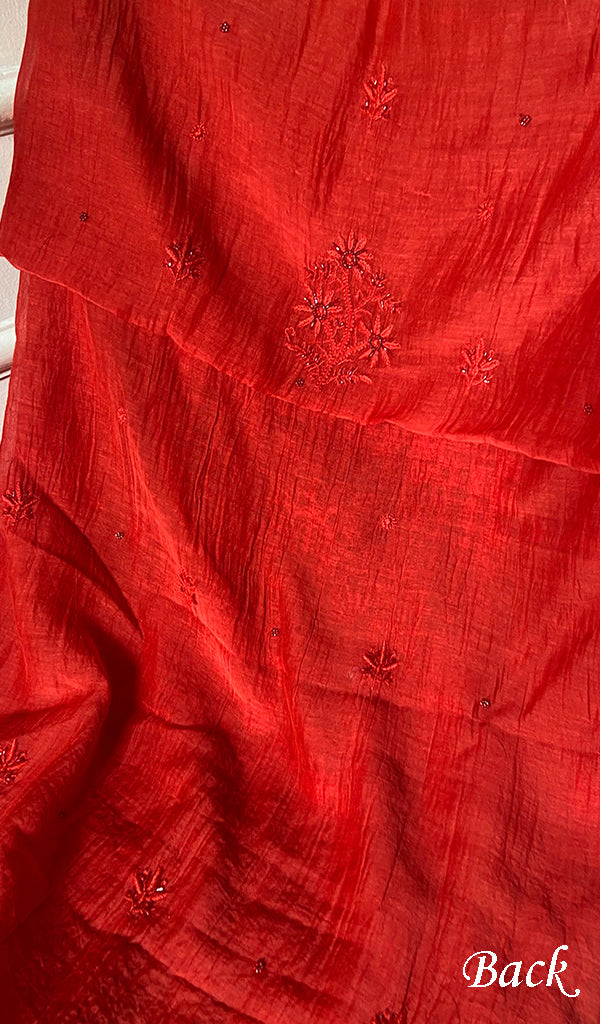 Women's Lakhnavi Handcrafted Mul Chanderi Unstitched Chikankari Full Suit - HONC0344342