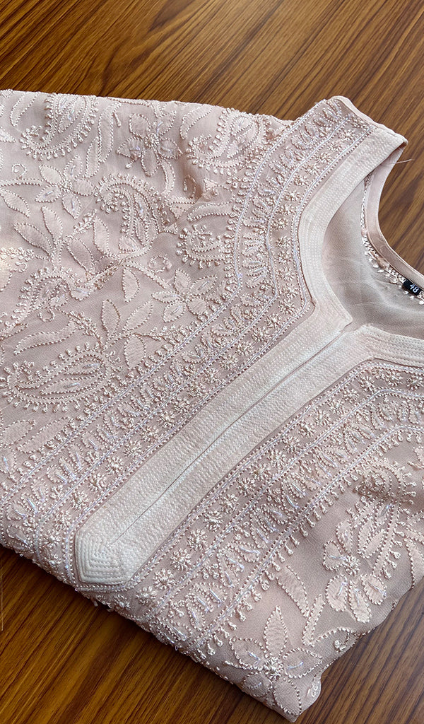 Women's Lakhnavi Handcrafted Viscose Georgette Chikankari Kurti- HONC0261381