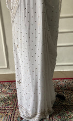 Load image into Gallery viewer, Women's Lakhnavi Handcrafted Viscose Georgette Chikankari Saree - HONC0328912