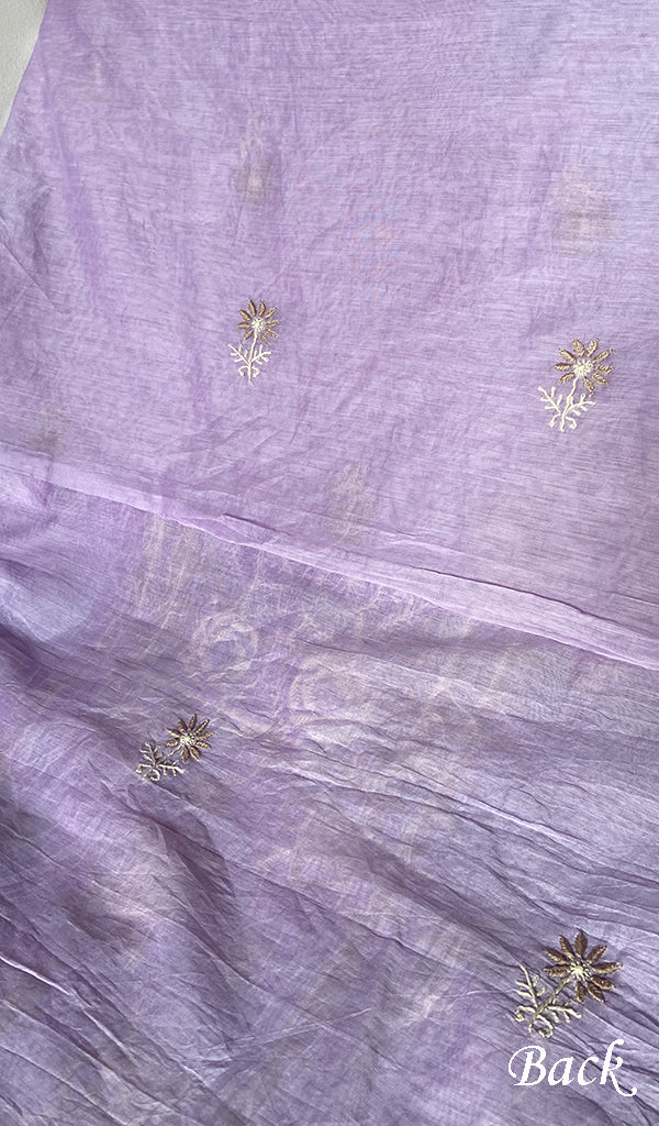 Women's Lakhnavi Handcrafted Chanderi Silk Unstitched Chikankari Full Suit - HONC0369255