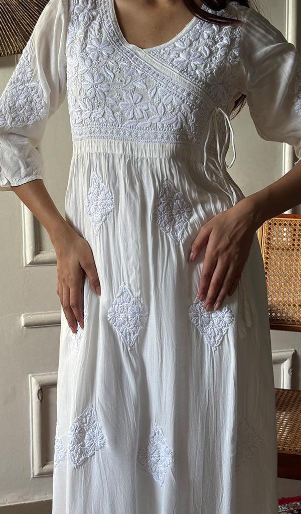 Lucknowi 手工莫代尔棉 Chikankari Angrakha - HONC0137211