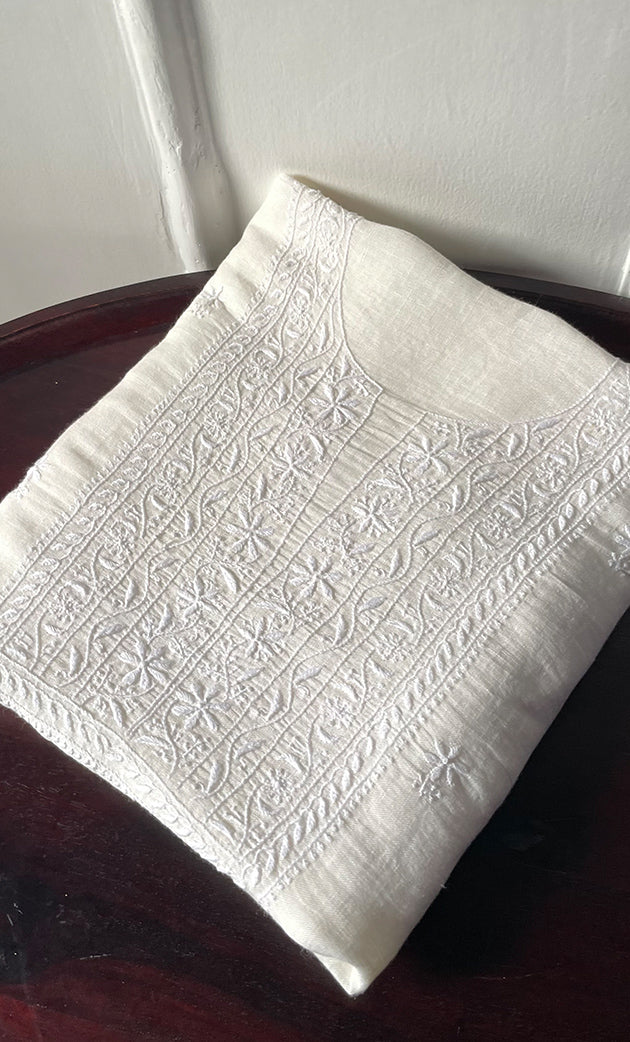 Women's Lakhnavi Handcrafted Cotton Chikankari Unstitched Kurti Fabric - HONC0324593