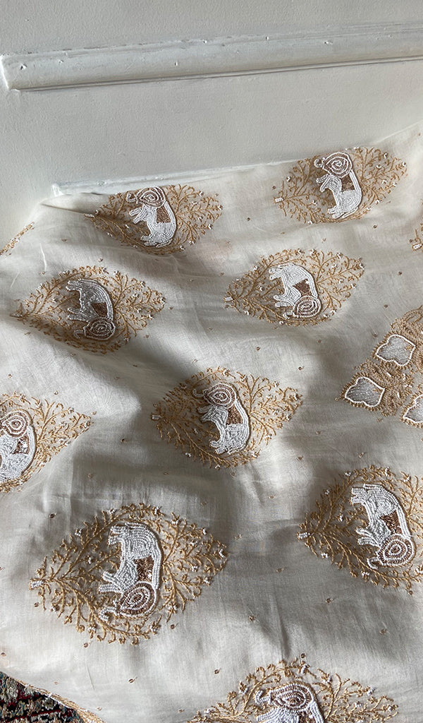 Haathi Women's Lakhnavi Handcrafted Mul Chanderi Unstitched Kurta And Dupatta Set - HONC0317803