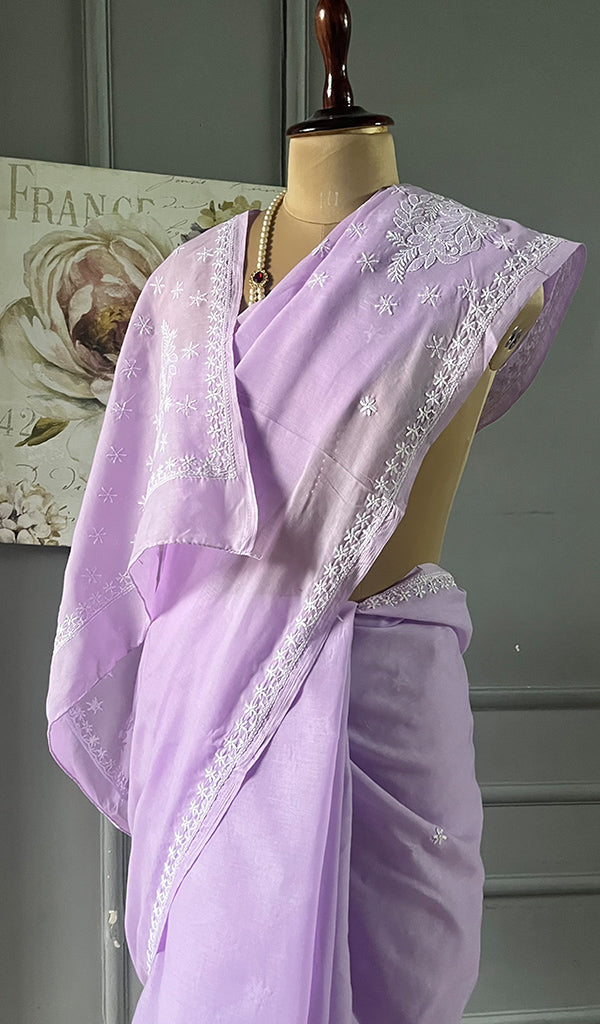 Fairoz Women's Lakhnavi Handcrafted Cotton Chikankari Saree - HONC0311930