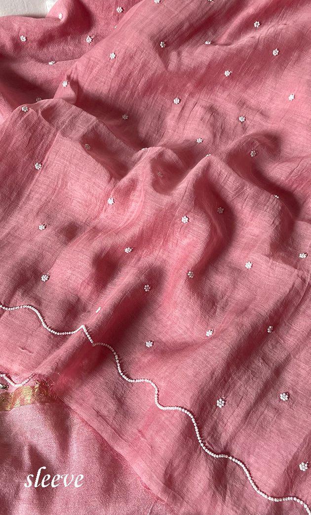 Women's Lakhnavi Handcrafted Mul Chanderi Unstitched Chikankari Full Suit Material - HONC0311935