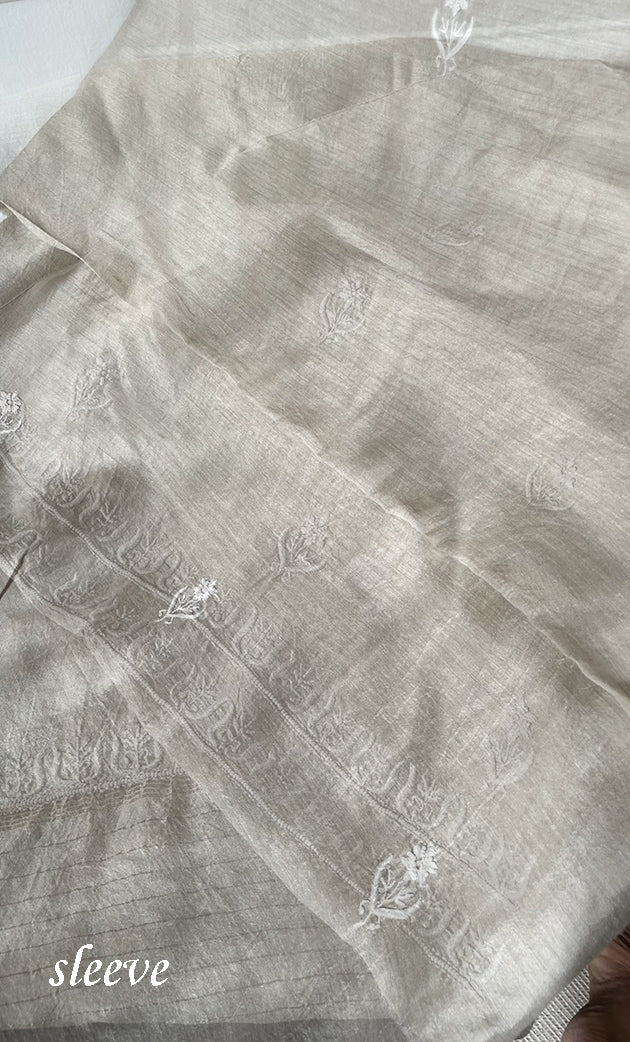Women's Lakhnavi Handcrafted Munga Silk Chikankari Kurta And Dupatta Set- HONC0256730