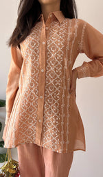 将图像加载到图库查看器中， Sarah Women's Lakhnavi Handcrafted Chanderi Silk Chikankari Top And Pant Set - HONC0332567