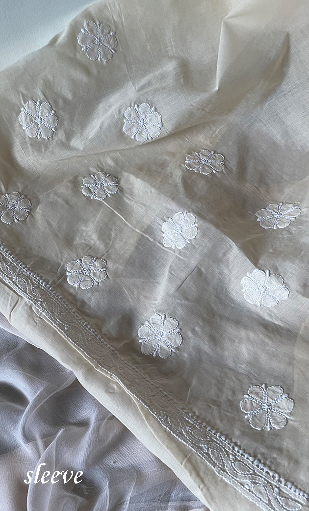 Women's Lakhnavi Handcrafted Unstitched Cotton Chikankari Suit Material - HONC0317401