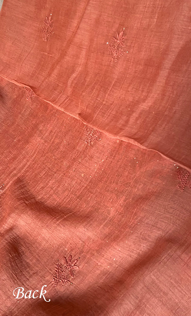 Women's Lakhnavi Handcrafted Mul Chanderi Unstitched Chikankari Full Suit Material - HONC0324499