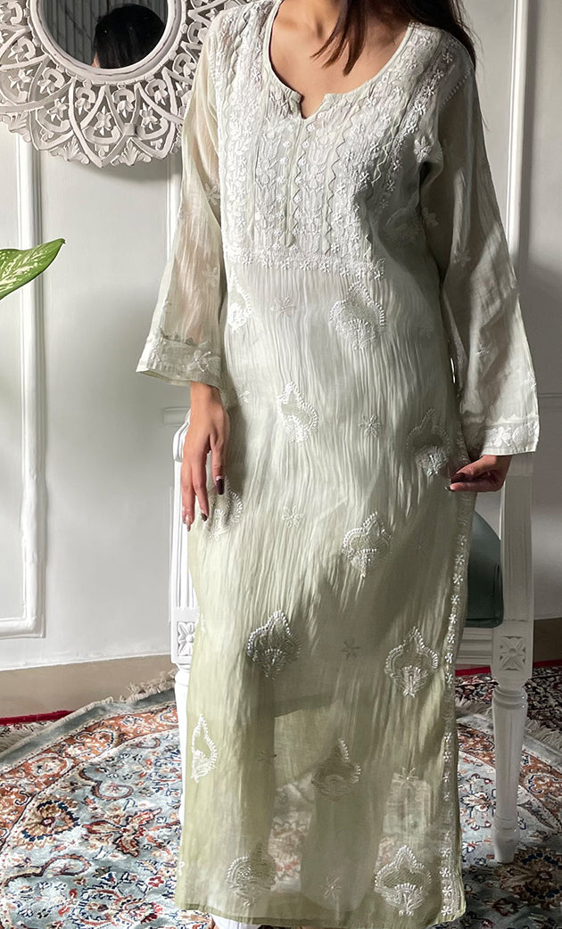Women's Lucknowi Handcrafted Mul Chanderi  Chikankari Kurti - HONC0329121