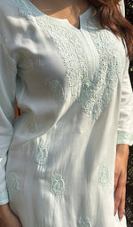 Load image into Gallery viewer, Women&#39;s Lucknowi Handcrafted Muslin Chikankari Kurti - HONC0209084
