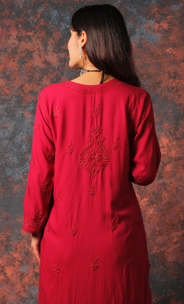 Women's Lucknowi Handcrafted Modal Cotton Chikankari Kurti - HONC0327126