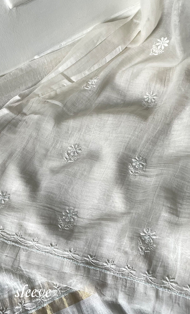 Women's Lakhnavi Handcrafted Unstitched Mul Chanderi Kurta And Dupatta Set - HONC0323592