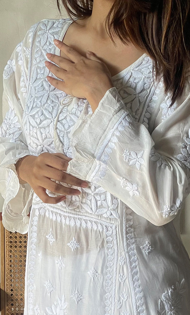 Women's Lucknowi Handcrafted Muslin Chikankari Kurti - HONC0292647