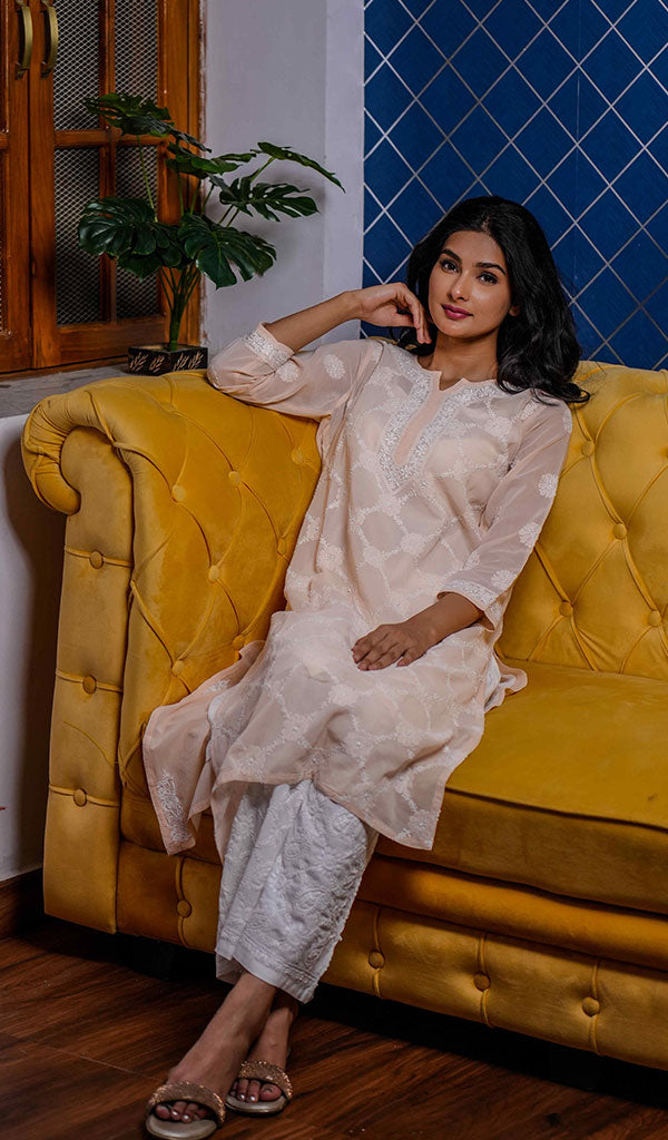 Ansara Women's Lucknowi Handcrafted Cotton Chikankari Kurti - HONC0221386