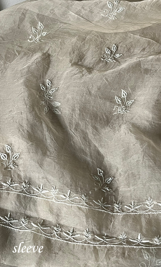 Women's Lakhnavi Handcrafted Pure Organza Chikankari Unstitched Kurta And Dupatta Set- HONC0319969