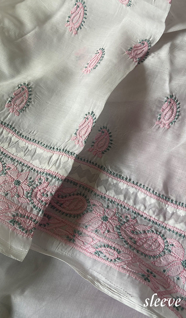 Women's Lakhnavi Handcrafted Unstitched Cotton Chikankari Suit Material - HONC0291805