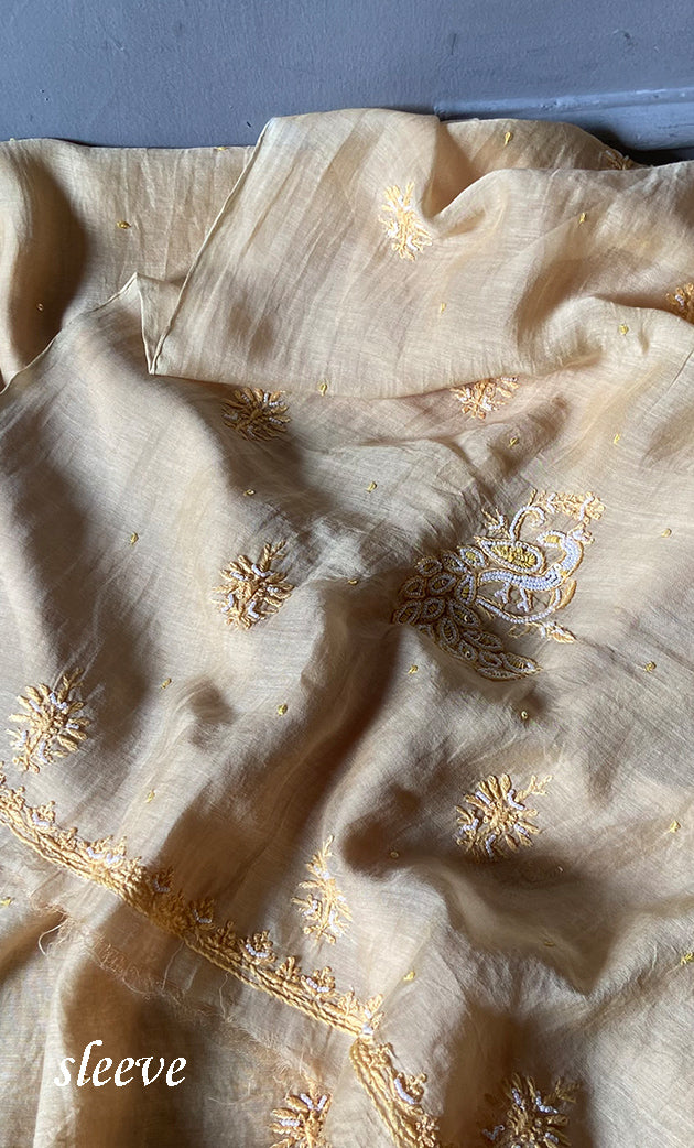 Women's Lakhnavi Handcrafted Mul Chanderi Unstitched Kurta And Dupatta Set- HONC0312989