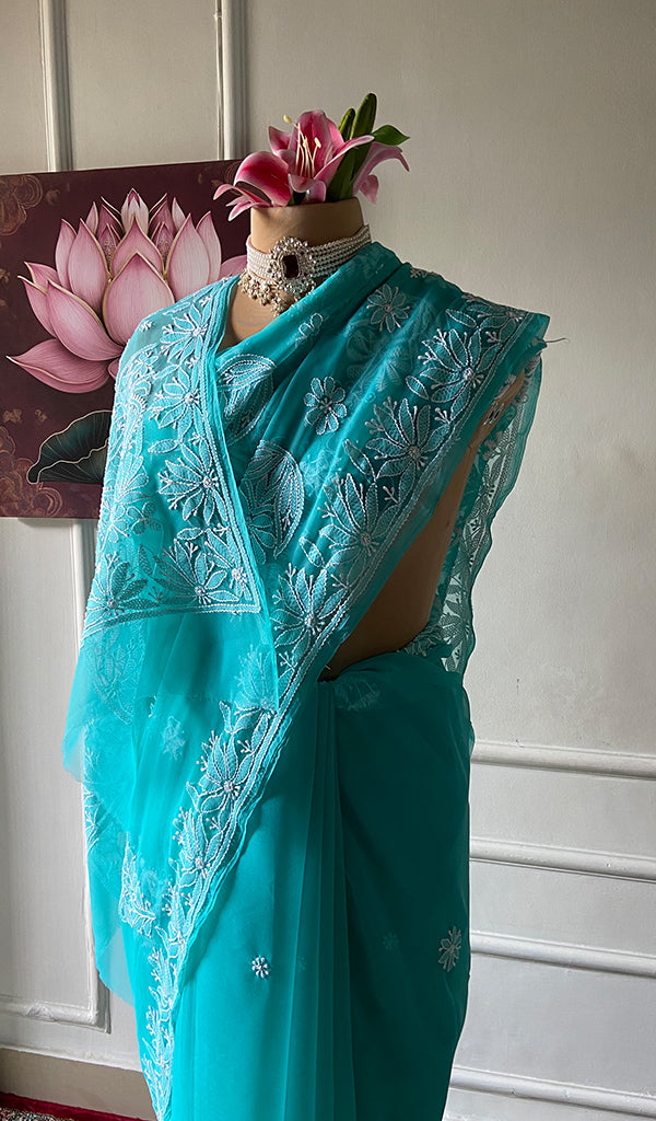 Samaira Women's Lucknowi Handcrafted Faux-Georgette Chikankari Saree - HONC0348734