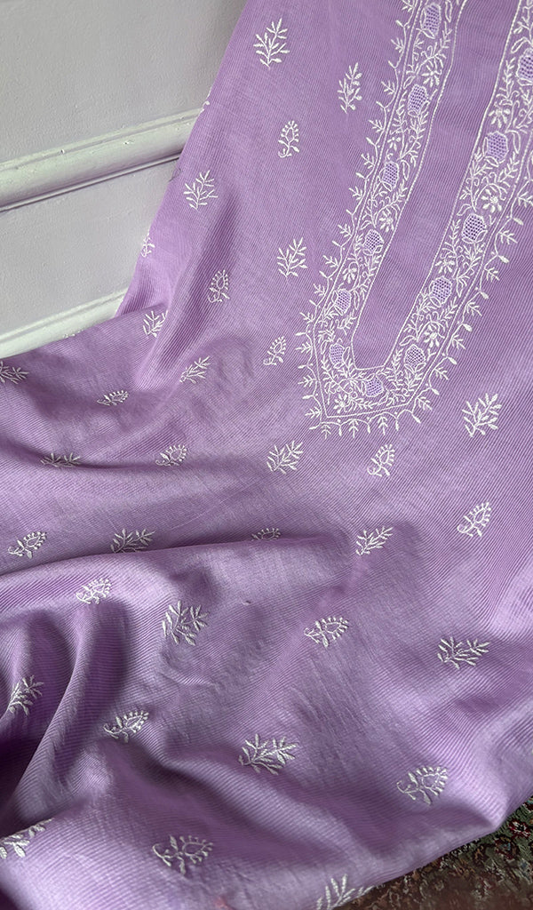 Lucknowi Handcrafted Maheshwari Mul chanderi  Chikankari Unstitched Men's Kurta Fabric - HONC0288624