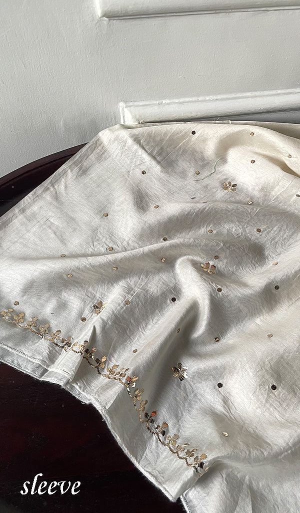 Women's Lucknowi Handcrafted Chanderi Silk Unstitched Chikankari Kurta and Dupatta Set- HONC0304296