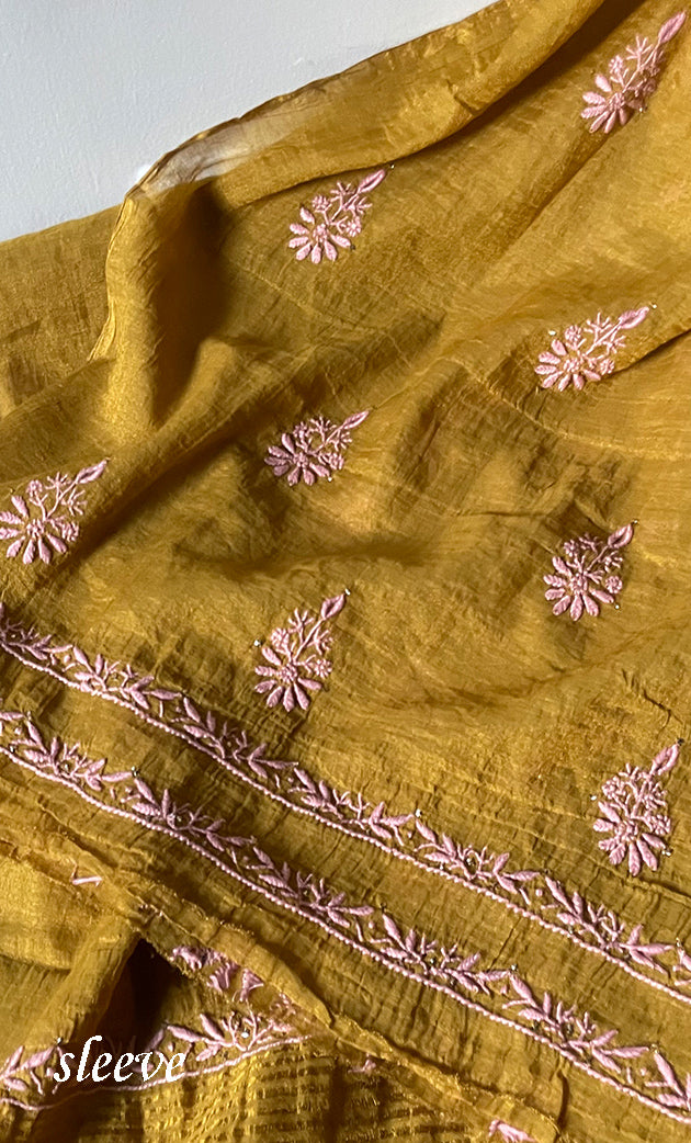 Women's Lakhnavi Handcrafted Tissue Chanderi Unstitched Kurta And Dupatta Set - HONC0281013