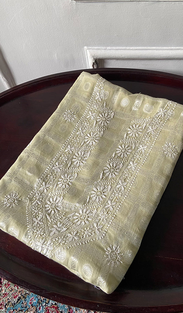 Aarya Lucknowi Handcrafted Cotton Unstitched Chikankari Unstitched Unisex Kurta Fabric - HONC0335275
