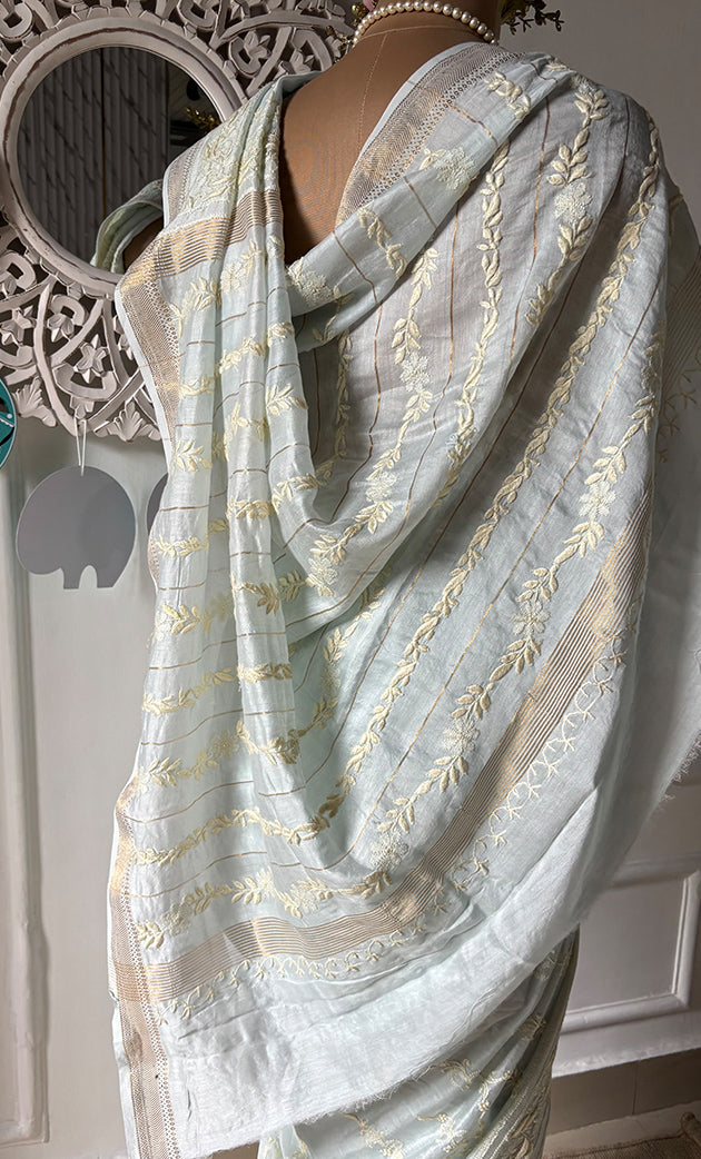 Women's Lakhnavi Handcrafted Chanderi Silk  Chikankari Saree - HONC0312050