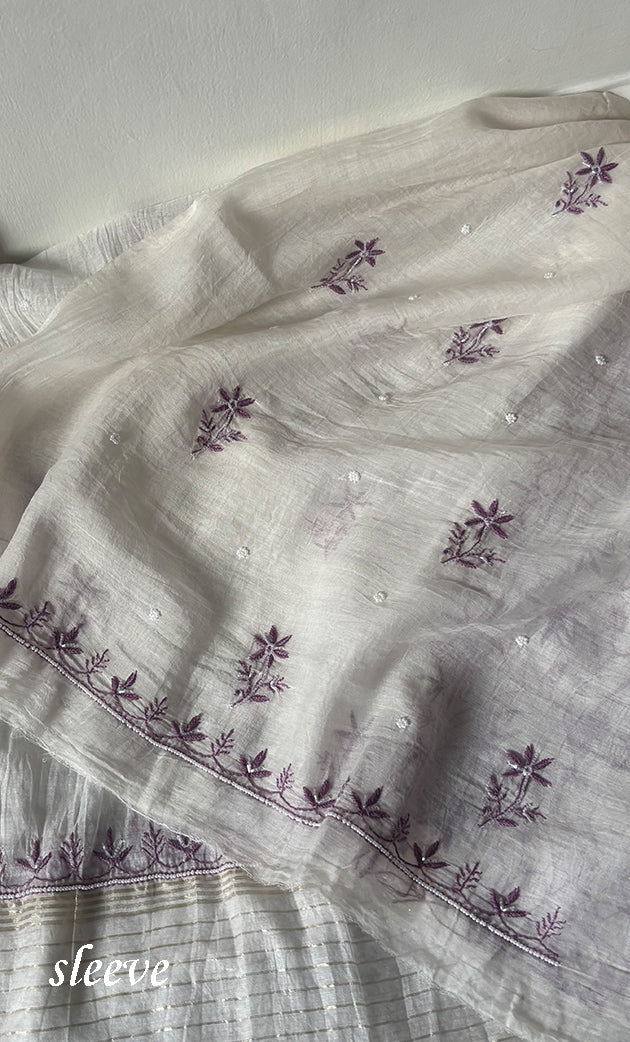 Women's Lakhnavi Handcrafted Unstitched Mul Chanderi Kurta And Dupatta Set - HONC0327489