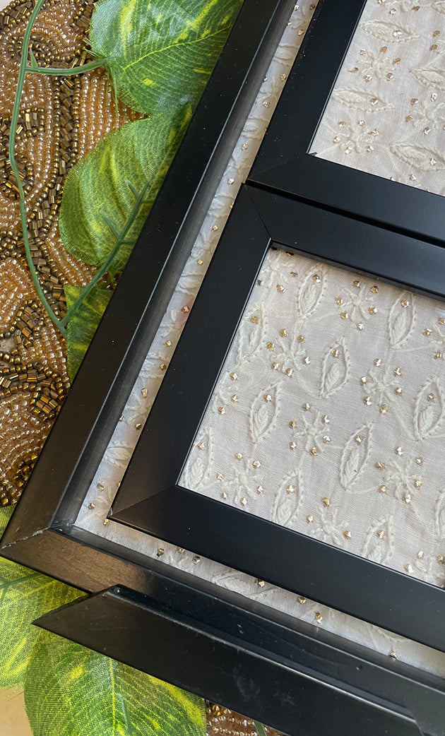 Handcrafted Chikankari Tray with Two Coasters – Wooden Frame - HONC0313531