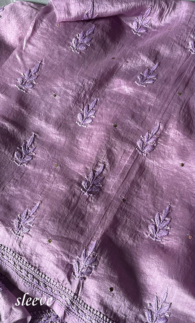 Women's Lucknowi Handcrafted Chanderi Silk Chikankari Full Suit Material - HONC0290031