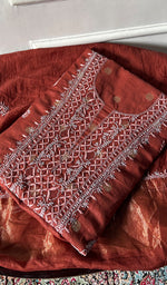 将图像加载到图库查看器中， Women's Lakhnavi Handcrafted Mul Chanderi Unstitched Chikankari Full Suit Material - HONC0321896
