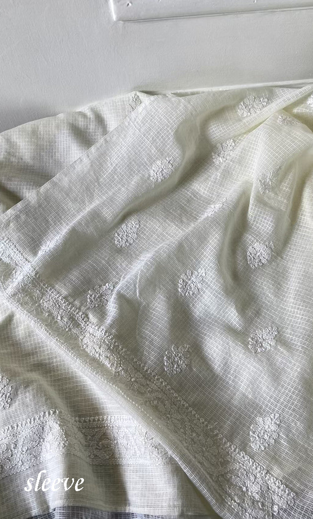 Women's Lucknowi Handcrafted Kota Cotton Chikankari Unstitched Kurta And Dupatta Set - HONC0306630