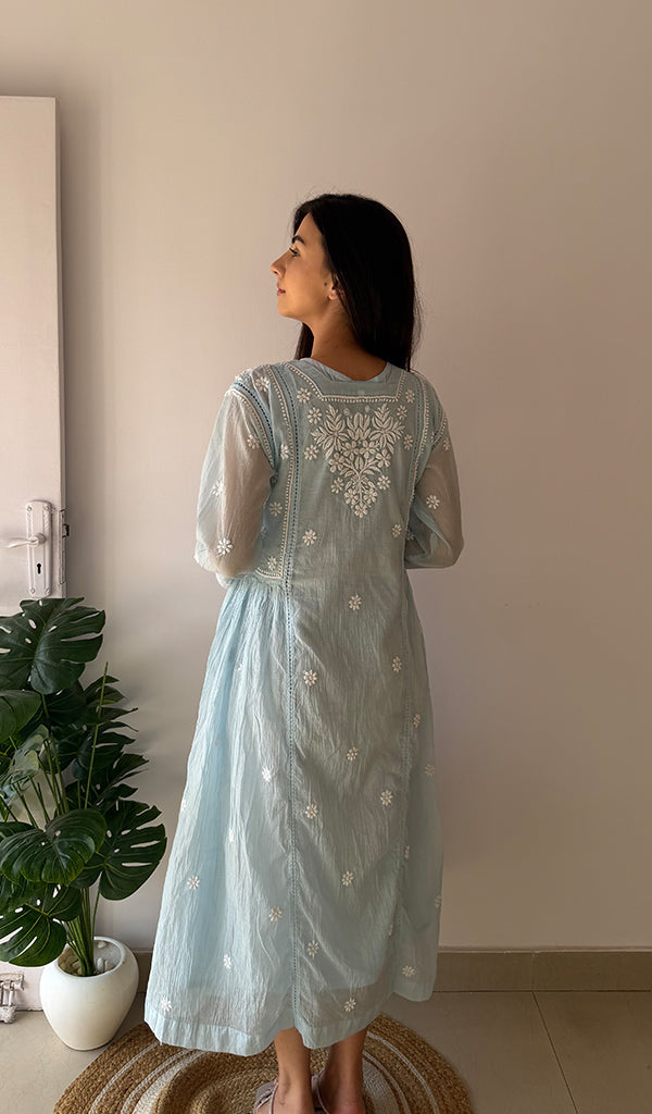 Fariah Women's Lucknowi Handcrafted Mul Chanderi Chikankari Kurti - HONC0272413
