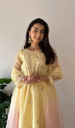 将图像加载到图库查看器中， Women's Lucknowi Handcrafted Pure Organza Silk Stitched Chikankari Kurta, Dupatta With Pant Set- HONC0368442