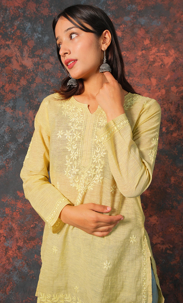 Women's Lakhnavi Handcrafted Cotton Chikankari Top - HONC0331498