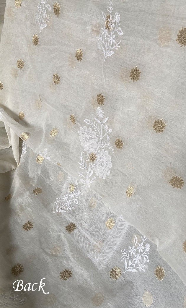 Women's Lakhnavi Handcrafted Unstitchd Mul Chanderi Kurta And Dupatta Set - HONC0341045