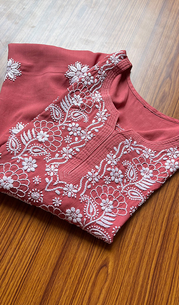 Women's Lucknowi Handcrafted  Modal Cotton Chikankari Kurti - HONC0301035