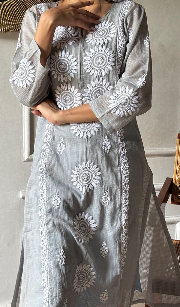 Women's Lakhnavi Handcrafted Kota Cotton Chikankari Kurti - HONC0360446
