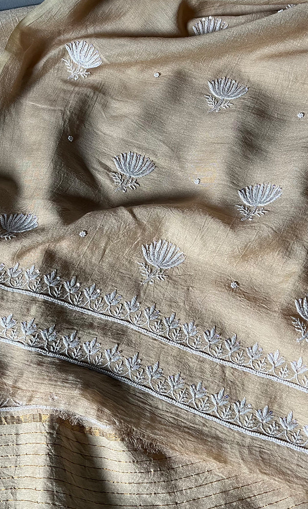 Women's Lakhnavi Handcrafted Munga Silk Chikankari Kurta And Dupatta Set- HONC0272992